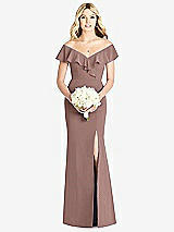Front View Thumbnail - Sienna Off-the-Shoulder Draped Ruffle Faux Wrap Trumpet Gown
