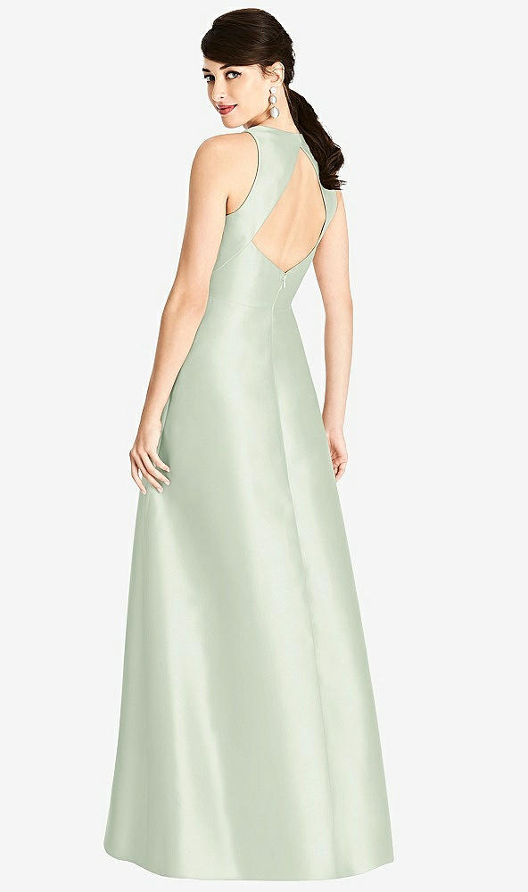 Back View - Mint Green Sleeveless Open-Back Satin A-Line Dress
