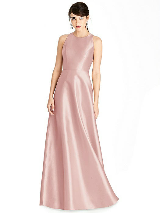 Sleeveless Open-Back Satin A-Line Dress