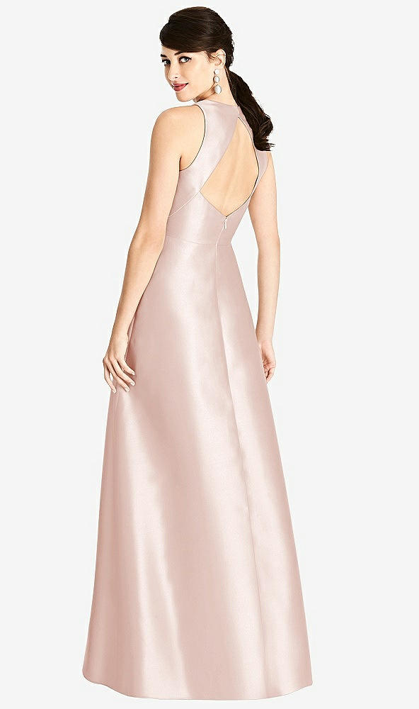 Back View - Blush Sleeveless Open-Back Satin A-Line Dress