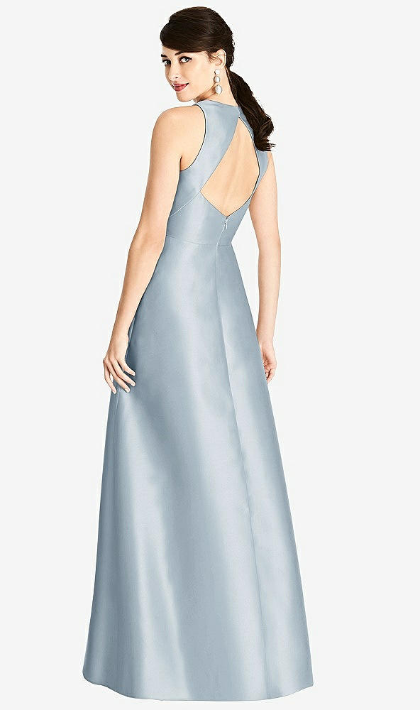 Back View - Mist Sleeveless Open-Back Satin A-Line Dress