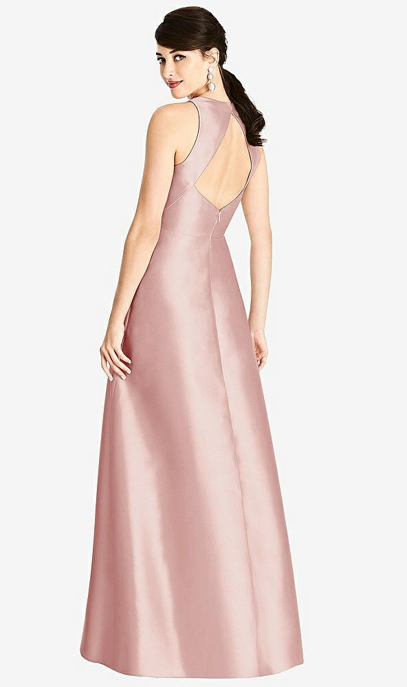 Back View - Rose Sleeveless Open-Back Satin A-Line Dress