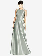 Front View Thumbnail - Willow Green Sleeveless Open-Back Satin A-Line Dress