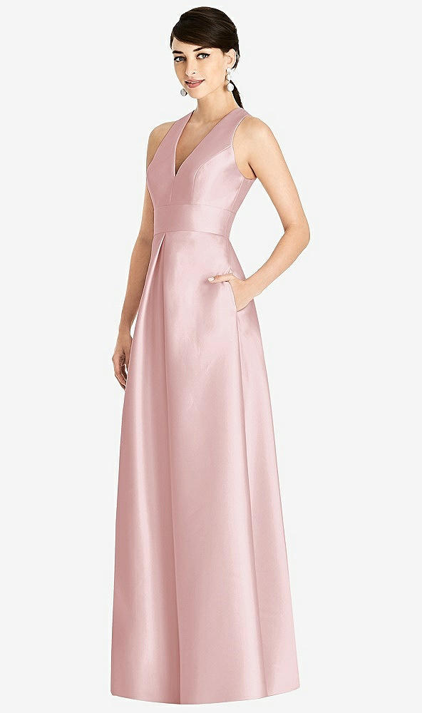Front View - Ballet Pink Sleeveless Open-Back Pleated Skirt Dress with Pockets