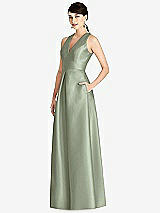 Front View Thumbnail - Sage Sleeveless Open-Back Pleated Skirt Dress with Pockets