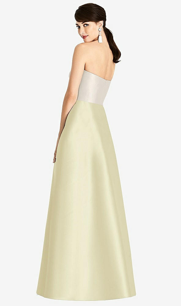 Back View - Butter Yellow & Ivory Strapless A-Line Satin Dress with Pockets