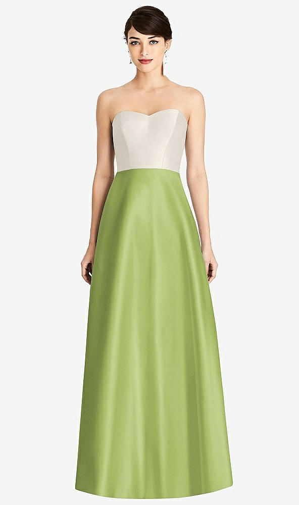 Front View - Mojito & Ivory Strapless A-Line Satin Dress with Pockets