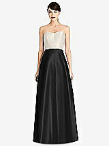 Front View Thumbnail - Black & Ivory Strapless A-Line Satin Dress with Pockets