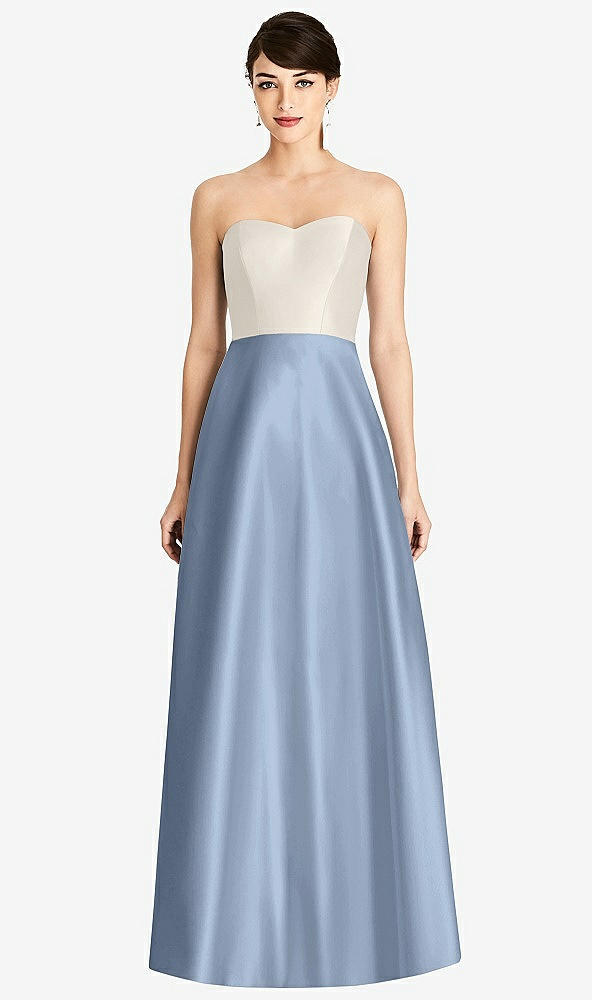 Front View - Cloudy & Ivory Strapless A-Line Satin Dress with Pockets