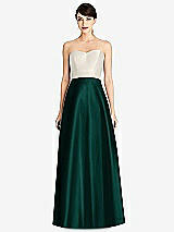 Front View Thumbnail - Evergreen & Ivory Strapless A-Line Satin Dress with Pockets