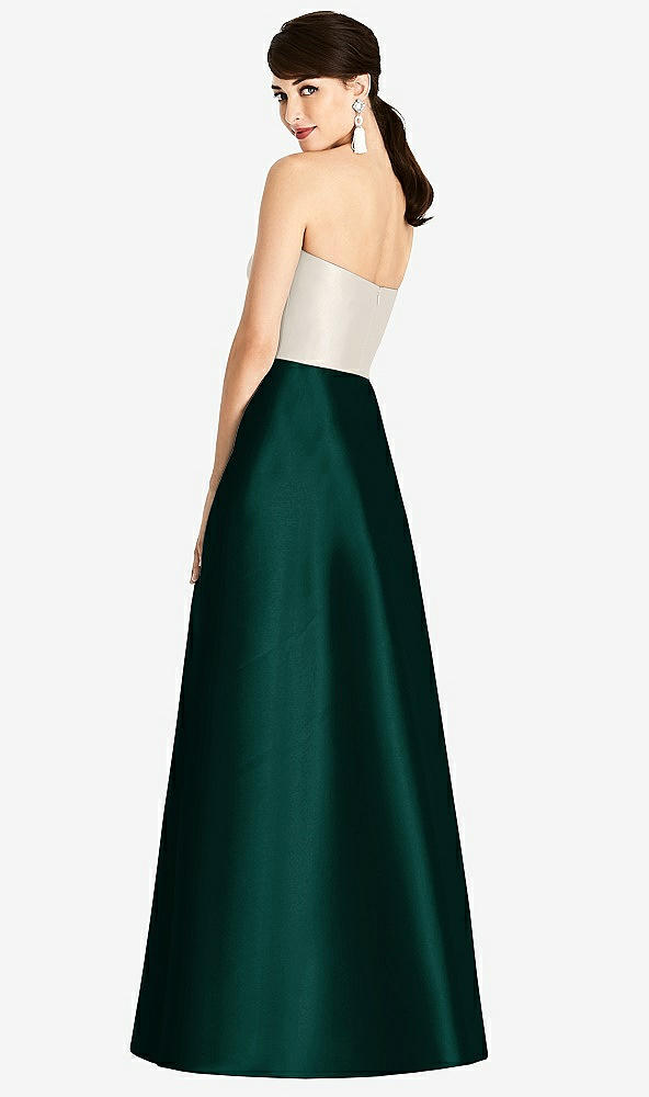 Back View - Evergreen & Ivory Strapless A-Line Satin Dress with Pockets
