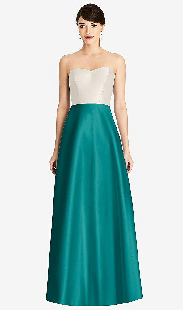 Front View - Jade & Ivory Strapless A-Line Satin Dress with Pockets