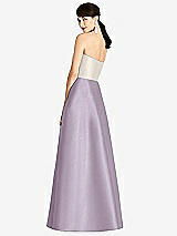 Rear View Thumbnail - Lilac Haze & Ivory Strapless A-Line Satin Dress with Pockets