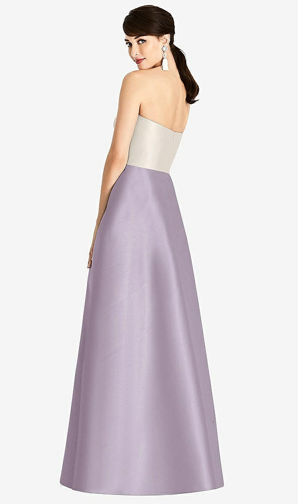 Back View - Lilac Haze & Ivory Strapless A-Line Satin Dress with Pockets