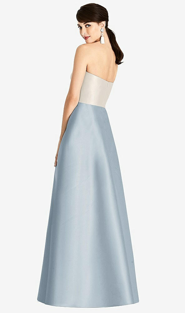 Back View - Mist & Ivory Strapless A-Line Satin Dress with Pockets