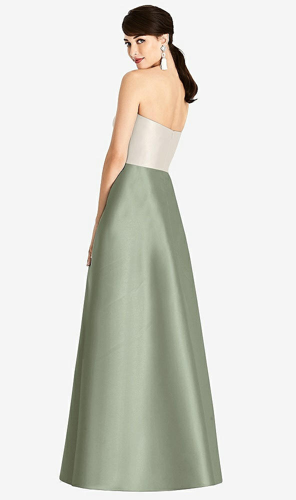 Back View - Sage & Ivory Strapless A-Line Satin Dress with Pockets