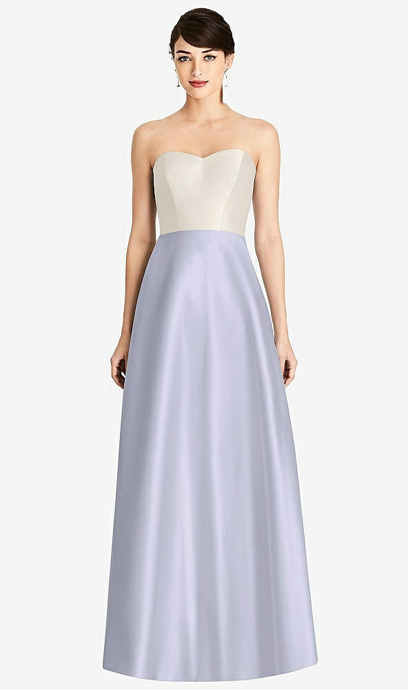 Front View - Silver Dove & Ivory Strapless A-Line Satin Dress with Pockets