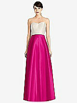 Front View Thumbnail - Think Pink & Ivory Strapless A-Line Satin Dress with Pockets