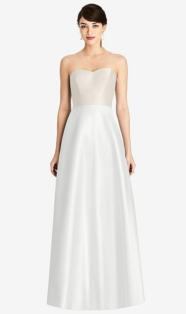 Front View - White & Ivory Strapless A-Line Satin Dress with Pockets
