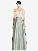 Front View Thumbnail - Willow Green & Ivory Strapless A-Line Satin Dress with Pockets
