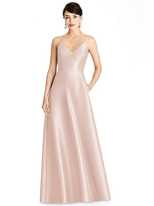 V-Neck Full Skirt Satin Maxi Dress