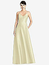 Front View Thumbnail - Butter Yellow V-Neck Full Skirt Satin Maxi Dress