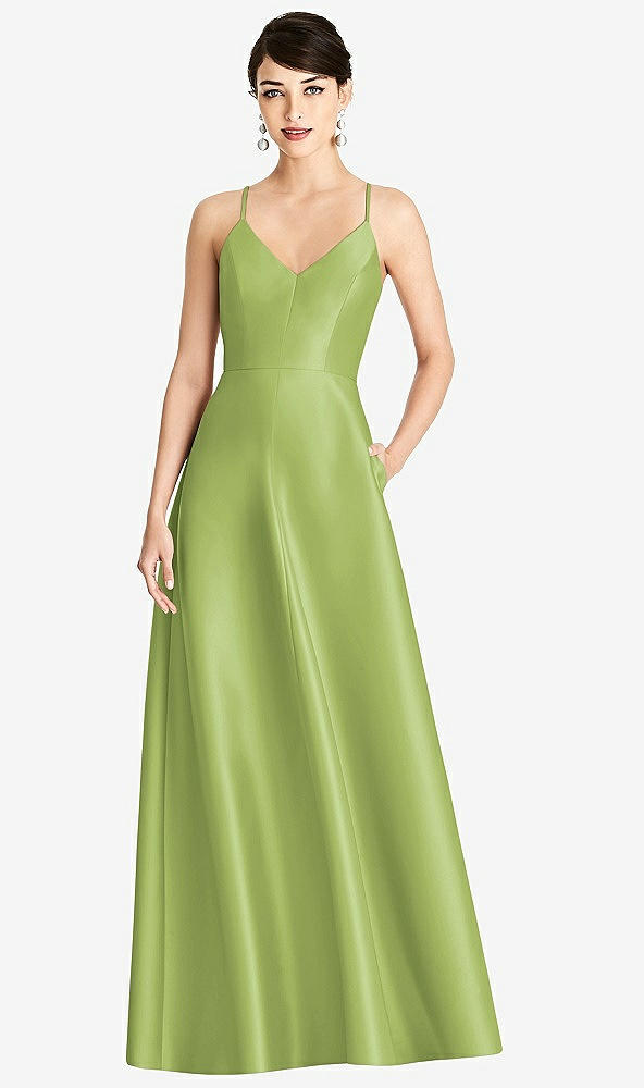 Front View - Mojito V-Neck Full Skirt Satin Maxi Dress