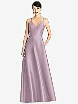 Front View Thumbnail - Suede Rose V-Neck Full Skirt Satin Maxi Dress