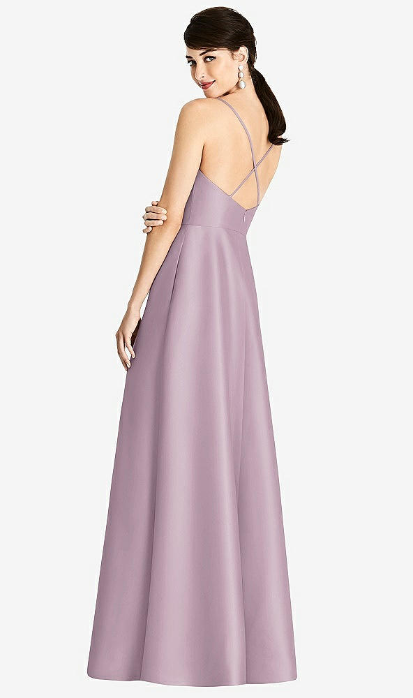 Back View - Suede Rose V-Neck Full Skirt Satin Maxi Dress