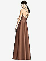 Rear View Thumbnail - Cognac V-Neck Full Skirt Satin Maxi Dress