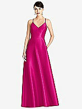 Front View Thumbnail - Think Pink V-Neck Full Skirt Satin Maxi Dress