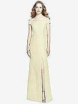 Front View Thumbnail - Butter Yellow Off-the-Shoulder Criss Cross Back Satin Dress