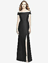 Front View Thumbnail - Black Off-the-Shoulder Criss Cross Back Satin Dress