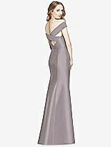 Rear View Thumbnail - Cashmere Gray Off-the-Shoulder Criss Cross Back Satin Dress
