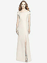 Front View Thumbnail - Ivory Off-the-Shoulder Criss Cross Back Satin Dress