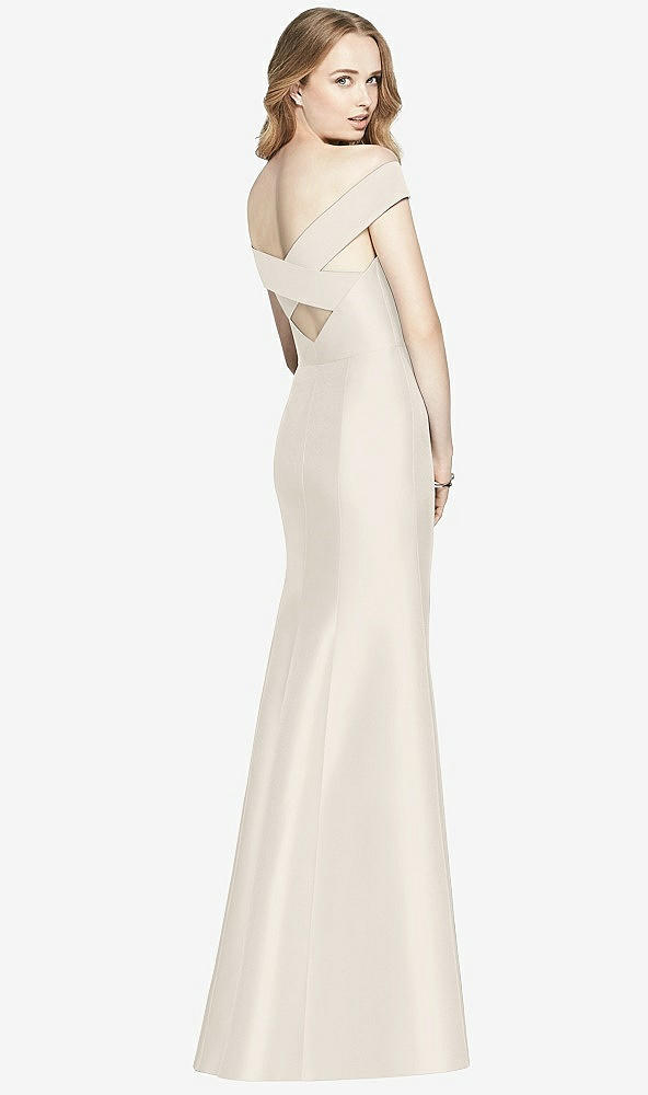 Back View - Ivory Off-the-Shoulder Criss Cross Back Satin Dress