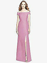 Front View Thumbnail - Powder Pink Off-the-Shoulder Criss Cross Back Satin Dress