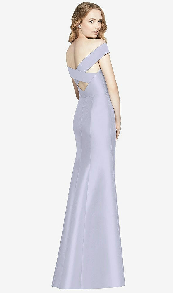 Back View - Silver Dove Off-the-Shoulder Criss Cross Back Satin Dress