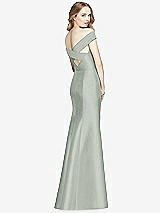 Rear View Thumbnail - Willow Green Off-the-Shoulder Criss Cross Back Satin Dress