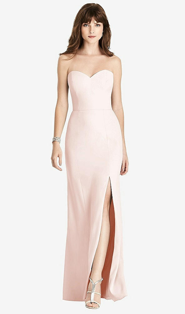 Front View - Blush Strapless Crepe Trumpet Gown with Front Slit