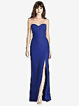 Front View Thumbnail - Cobalt Blue Strapless Crepe Trumpet Gown with Front Slit