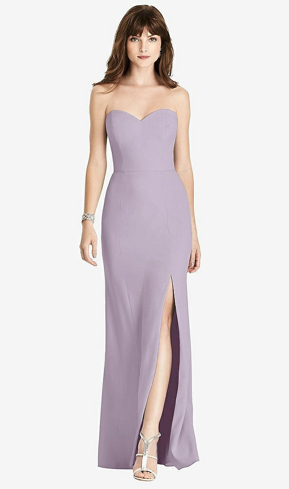 Front View - Lilac Haze Strapless Crepe Trumpet Gown with Front Slit