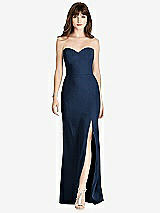 Front View Thumbnail - Midnight Navy Strapless Crepe Trumpet Gown with Front Slit