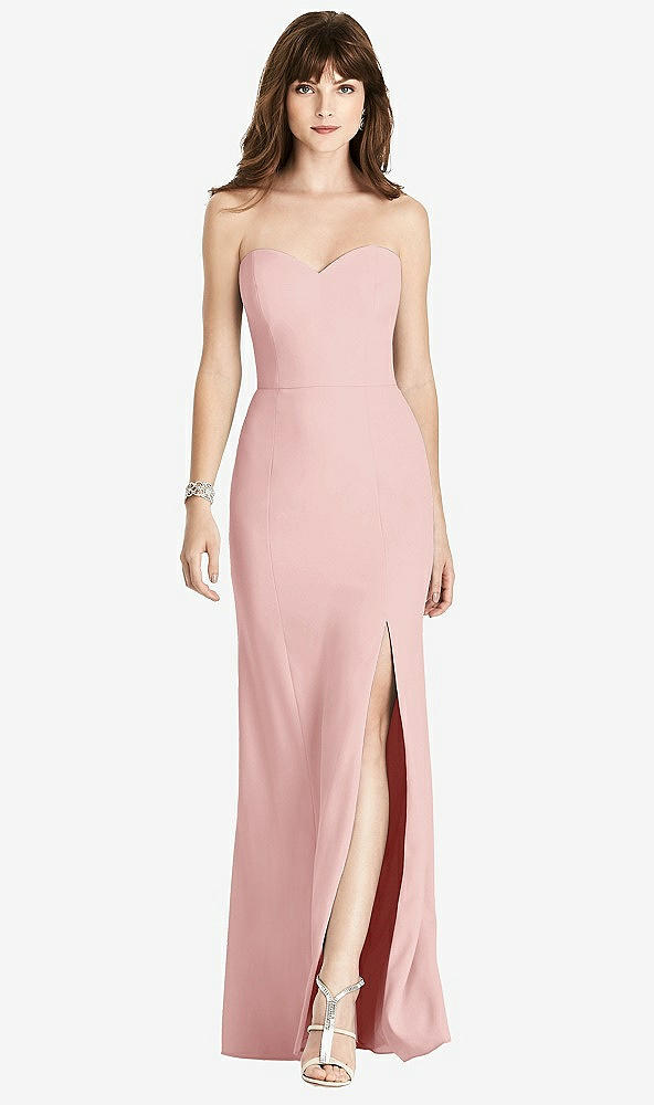 Front View - Rose Strapless Crepe Trumpet Gown with Front Slit
