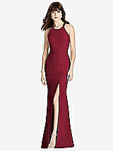 Front View Thumbnail - Burgundy Criss Cross Open-Back Trumpet Gown