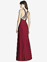 Rear View Thumbnail - Burgundy Criss Cross Open-Back Trumpet Gown