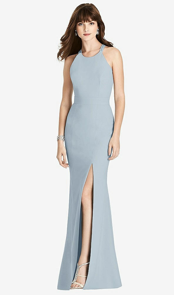 Front View - Mist Criss Cross Open-Back Trumpet Gown