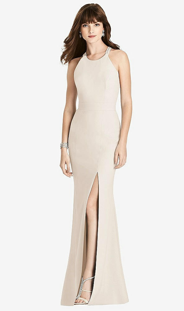 Front View - Oat Criss Cross Open-Back Trumpet Gown