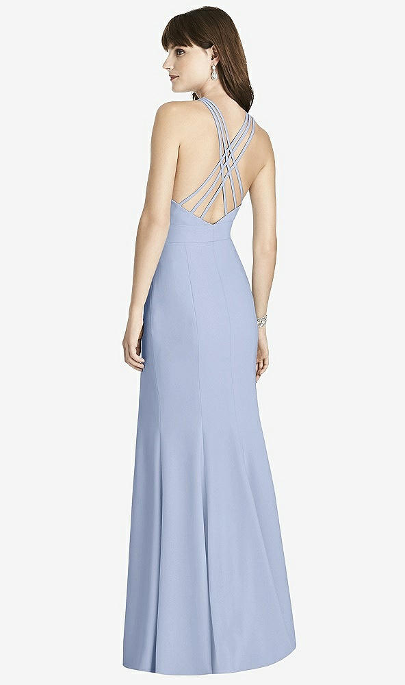 Back View - Sky Blue Criss Cross Open-Back Trumpet Gown