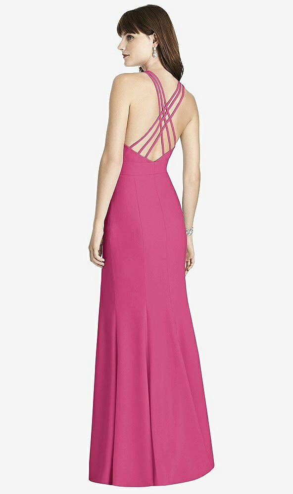 Back View - Tea Rose Criss Cross Open-Back Trumpet Gown